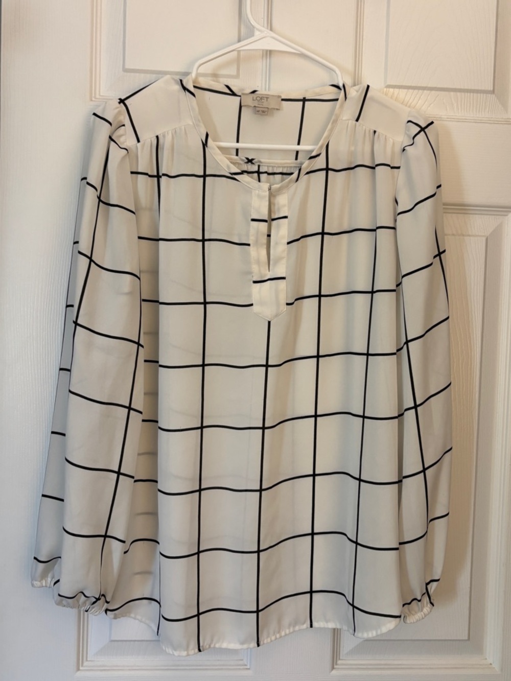 LOFT White Blouse with Black Windowpane Grid
